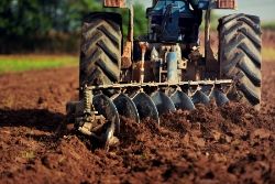 Tractor plowing a field